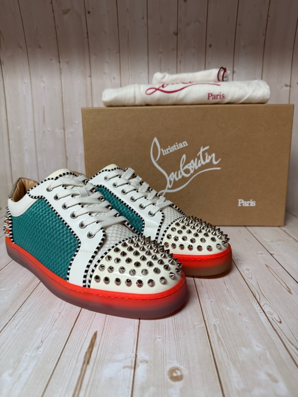 Christian Louboutin Patent Calfskin Mesh Suede Seavaste Sneaker Multi Sz 44 / 11